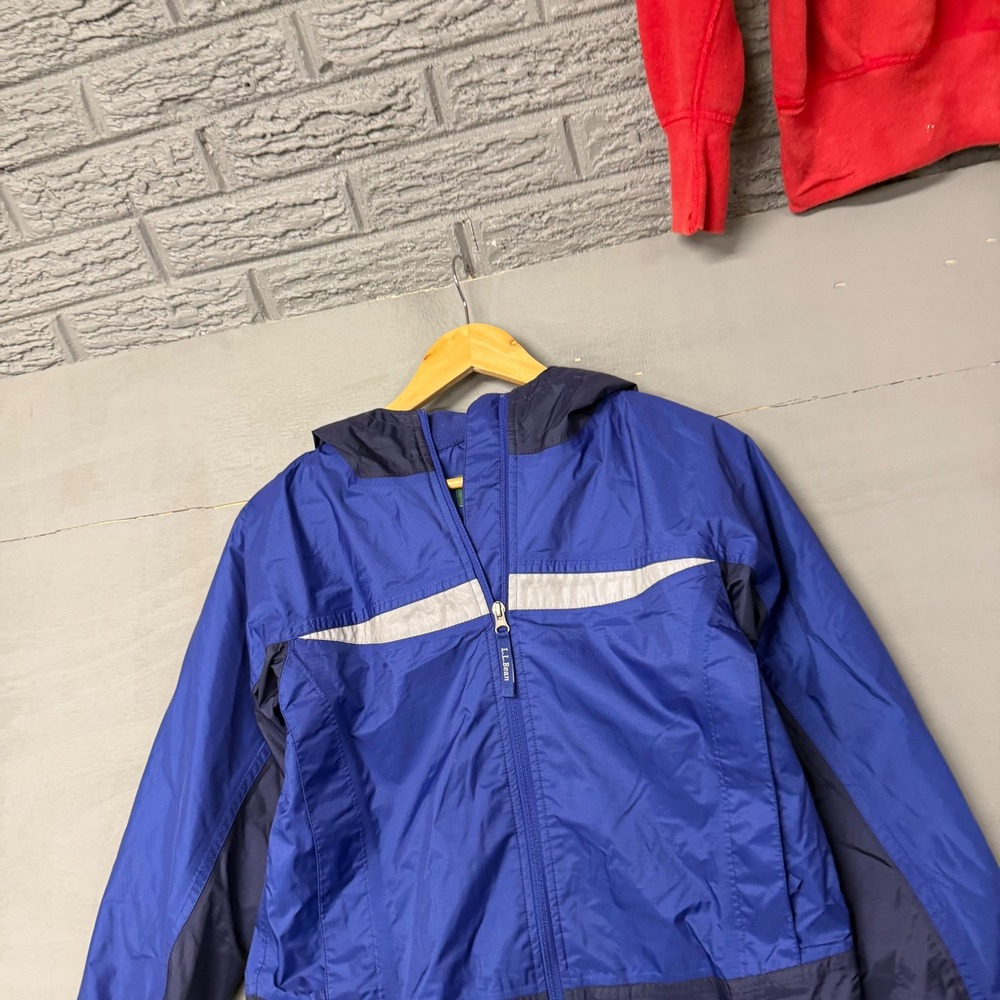 LL Bean Boys‎ Blue Fleece Lined Windbreaker Jacket Reflective Stripe L 14-16